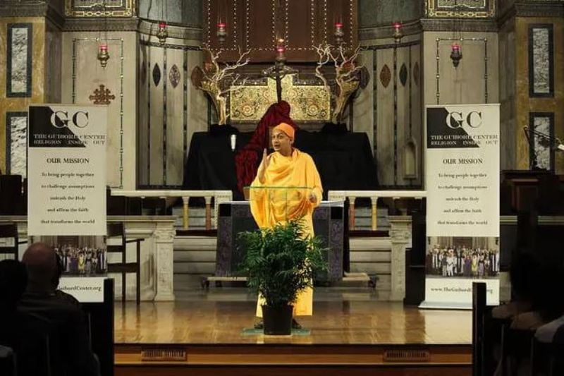 Swami Sarvapriyananda during a lecture