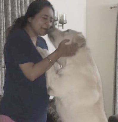 Swati Tarar with her pet dog, Ceaser