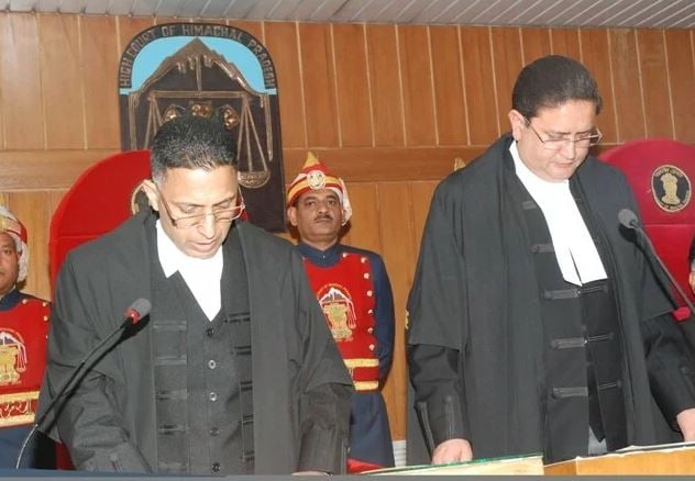 Tarlok Singh Chauhan taking the oath as the permanent judge of Himachal Pradesh High Court