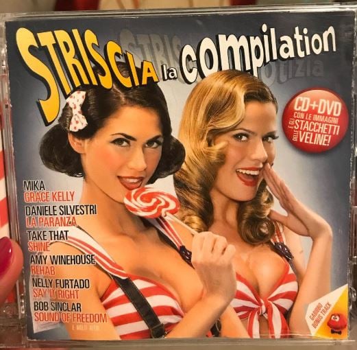 Thais Souza Wiggers with Melissa Satta on the CD of Striscia la Notizia