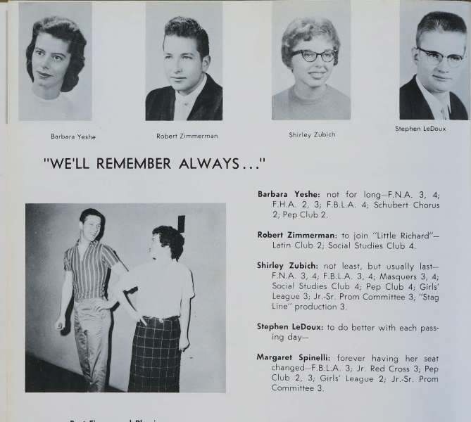 The 1959 Hibbing High School Yearbook featuring Bob Dylan as Robert Zimmerman