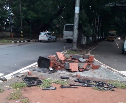 The damaged bust of Major Sandeep Unnikrishnan in Bangalore