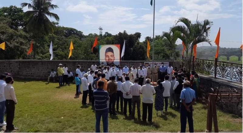 The flag hoisting ceremony at Rajguru Wada