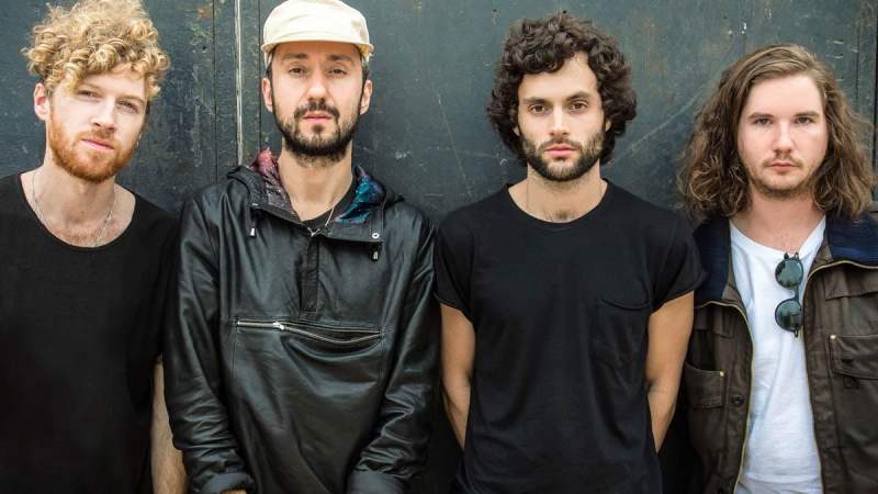 The members of MOTHXR (from left to right): Simon Oscroft, Jimmy Giannopoulos, Penn Badgley, and Darren Will
