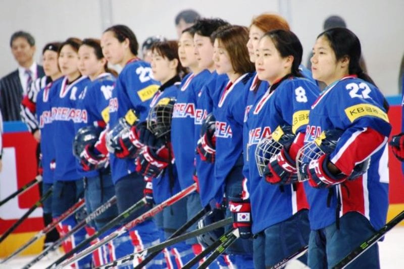 The mixed North and South Korean ice hockey team at the Winter Olympics