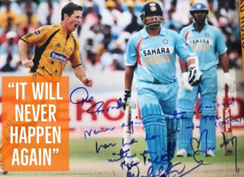 The picture signed by Sachin Tendulkar for Brad Hogg