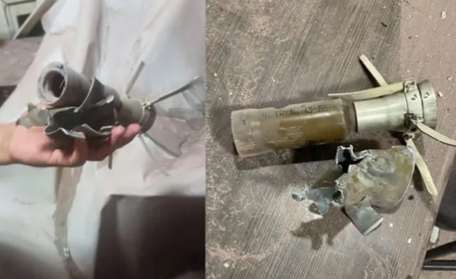 The remains of the Rocket Propelled Grenade (RPG) that was attacked on the Punjab Police Intelligence Headquarters in Mohali