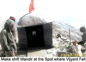 The temple that was made by the Rajputana Rifles in memory of Vijayant Thapar after the end of the 1999 Kargil War