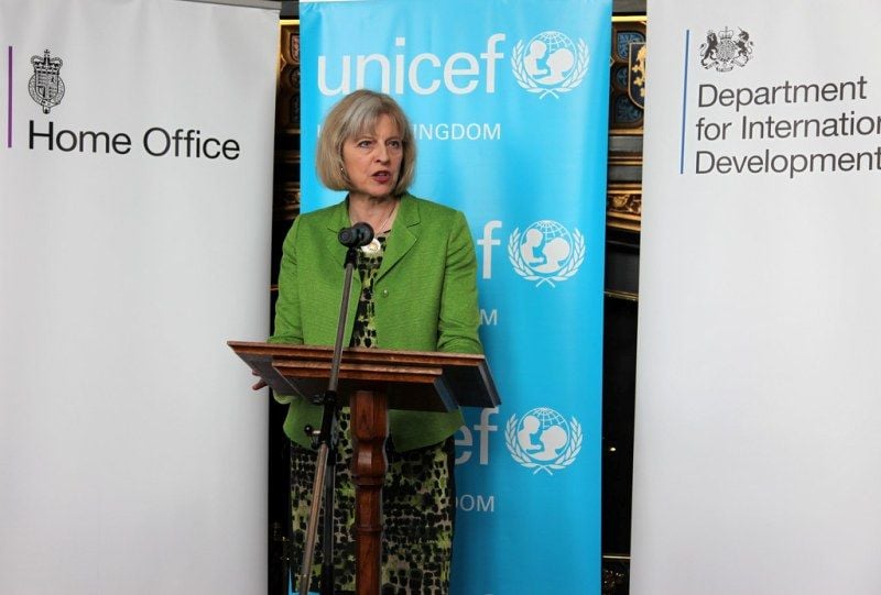 Theresa May speaking at a UNICEF event as Home Secretary