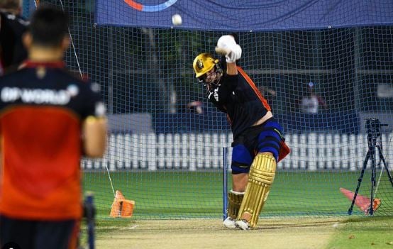 Tim David during a practice session for Royal Challengers Bangalore