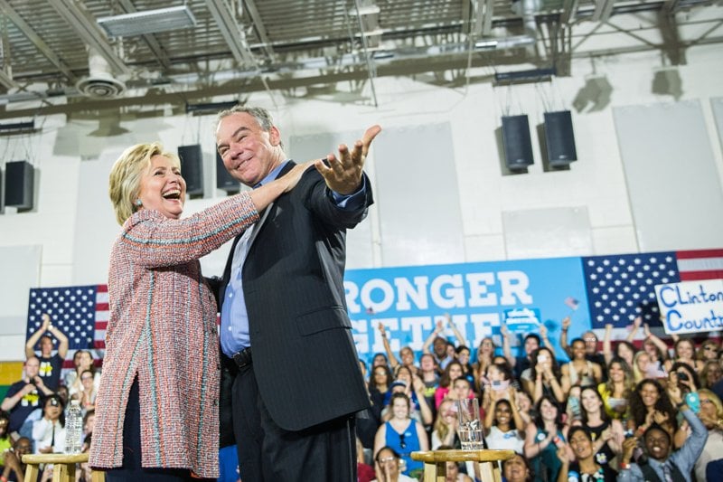 Tim Kaine as the running mate for Hillary Clinton during the 2016 Presidential election