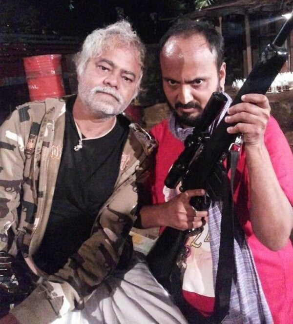 Tirthanand Rao with Sanjay Mishra (left) during the shoot of a film