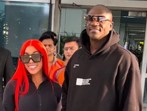 Tomeka Thiam with Akon at the Indira Gandhi International Airport, New Delhi