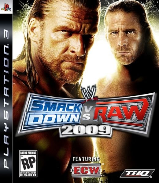 Triple H and Shawn Michaels on the CD cover of the 2007 video game WWE Raw vs SmackDown!