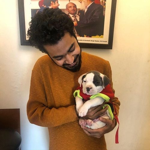 Trishneet Arora with his pet dog