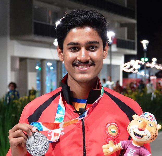 Shahu Tushar Mane after winning a silver medal at the Youth Olympic Games in Buenos Aires