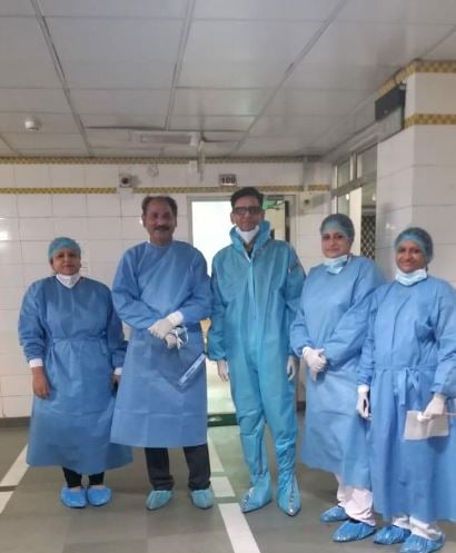 Udit Prakash Rai during his visit to a Covid Care Centre in Delhi for inspection while he was serving as the Special Secretary of the Health &amp; Family Welfare Department