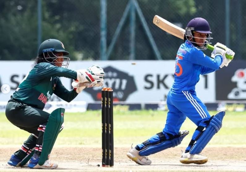 Uma Chetry batting during a match between India A and Bangladesh A