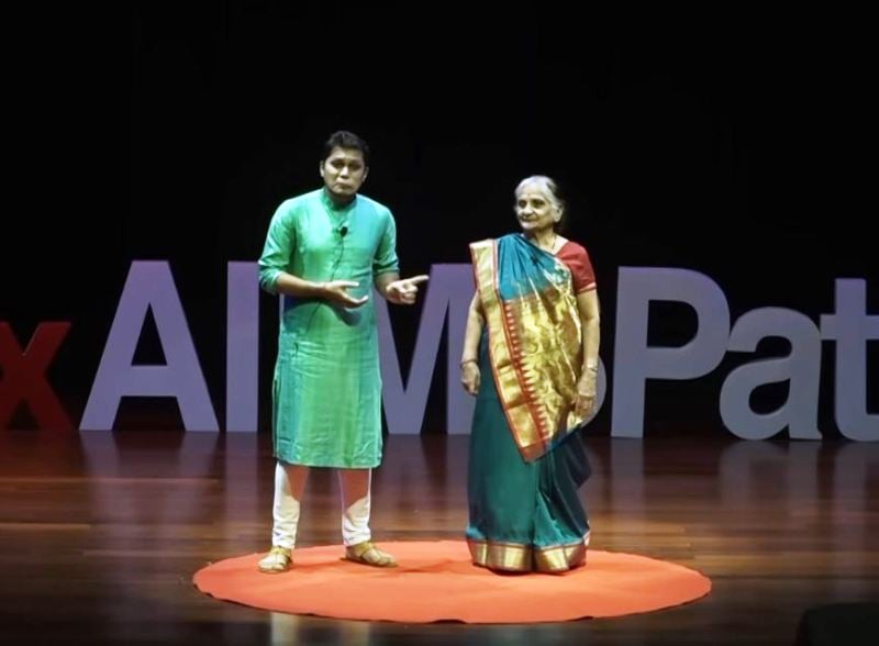Urmila Jamnadas Asher and Harsh Asher while speaking at the 2022 TEDx AIIMSPatna
