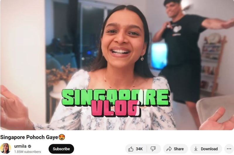 Urmila Lawekar in a still from her vlog about a trip to Singapore