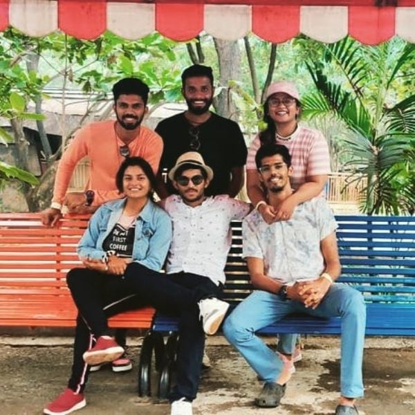 Utkarsha Pawar (extreme left, sitting) with her boyfriend, Ruturaj Gaikwad (extreme left, standing) and their friends