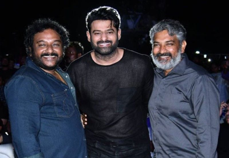 V. V. Vinayak (left) with Prabhas and S. S. Rajamouli (right)