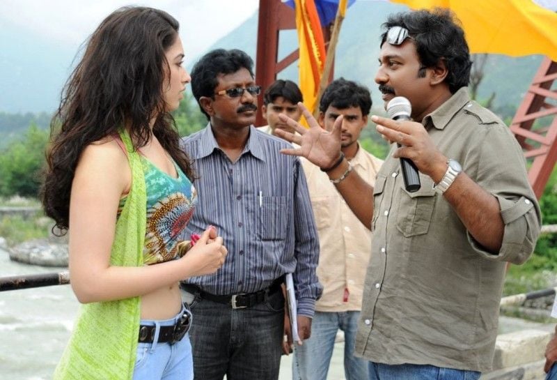 V. V. Vinayak (right) with Tamannaah on the sets of Badrinath film