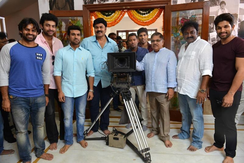 V. V. Vinayak (second from right) during the shoot of one of his films