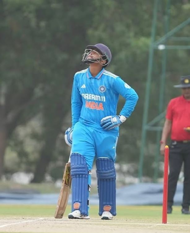 Vaibhav Suryavanshi while playing for India U-19
