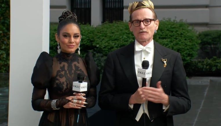 Vanessa Hudgens while co-hosting the Met Gala livestream for Vogue (2022)