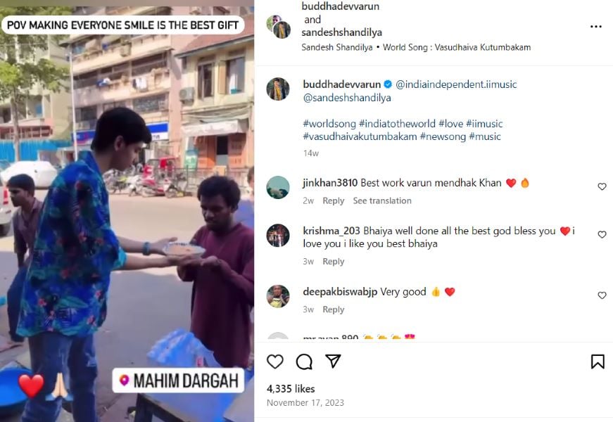 Varun Buddhadev giving food to poor people
