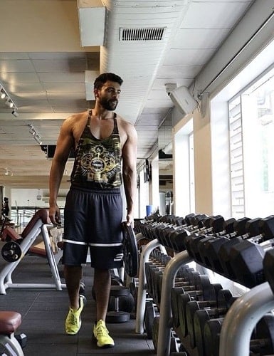 Varun Tej working out at a gym