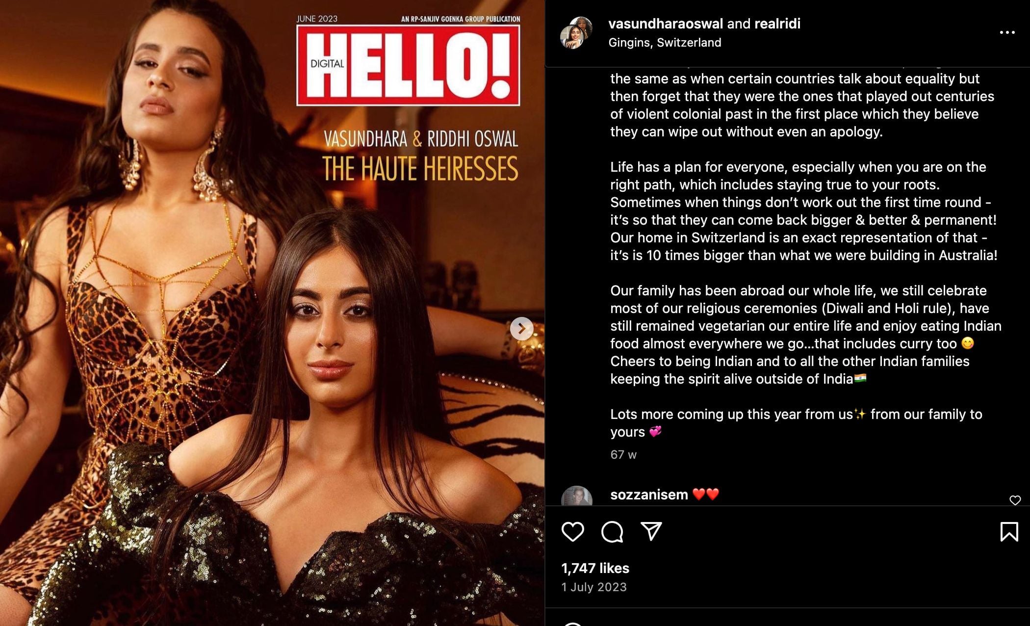 Vasundhara Oswal and her sister Ridi Oswal featured on the 2023 cover of