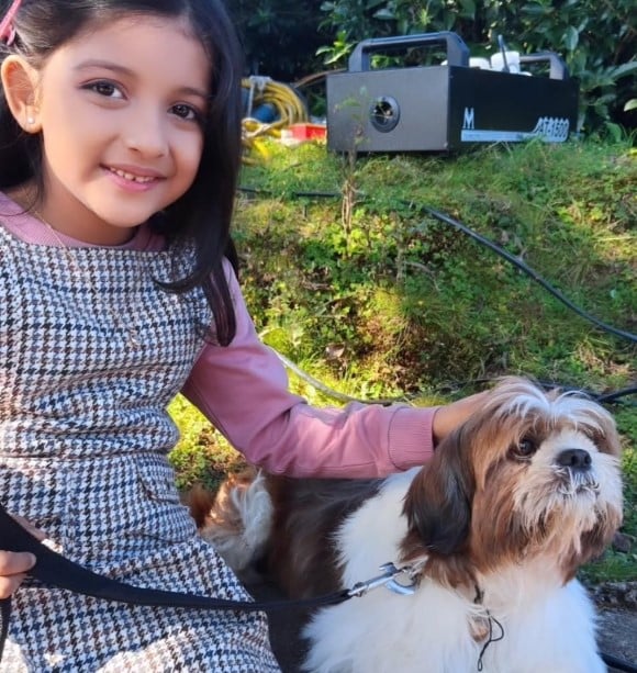 Veda Agrawal with her pet