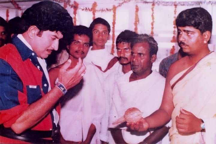 Venu Swamy (right) at the pooja ceremony during the early days of his career