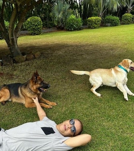 Vidhu Vinod Chopra with dogs