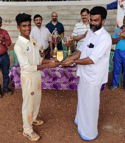 Vignesh Puthur during a local cricket tournament