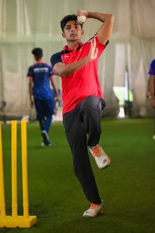 Vignesh Puthur during a practice session