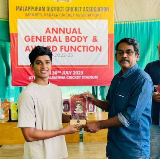 Vignesh Puthur during a under-age tournament for Kerala Cricket Association (KCA)