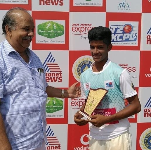 Vignesh Puthur when he played in the Kerala College Premier T20 league