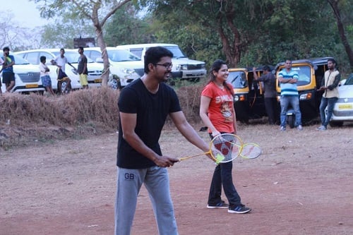 Vijay playing badminton