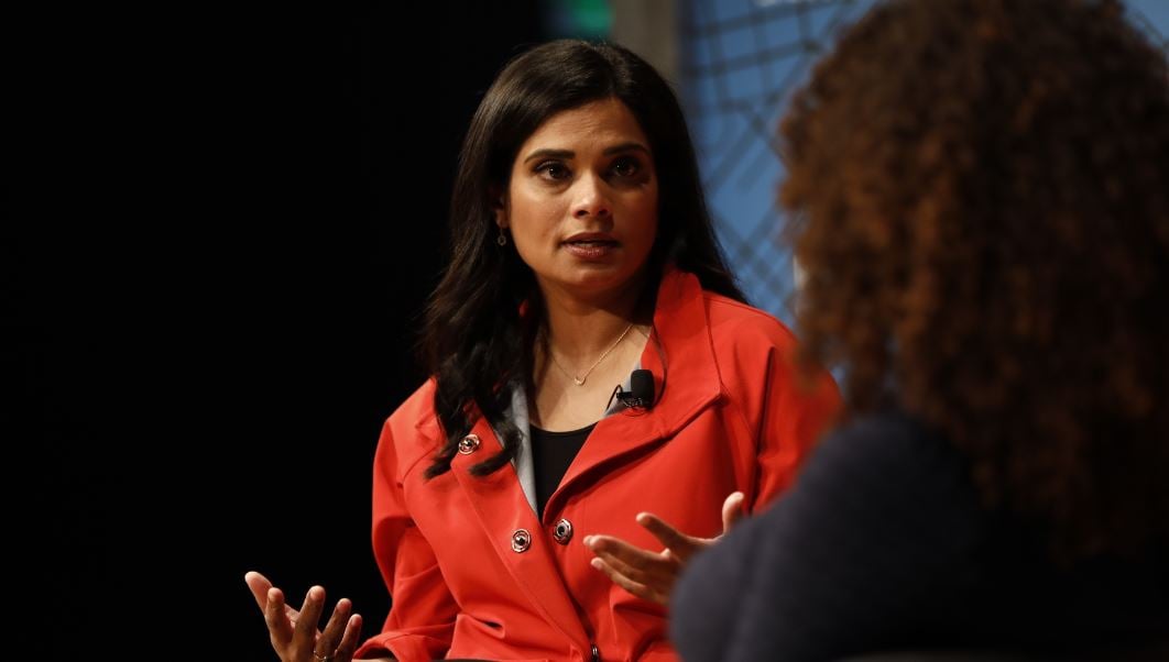 Vijaya Gadde explaining the policies of Twitter at an event