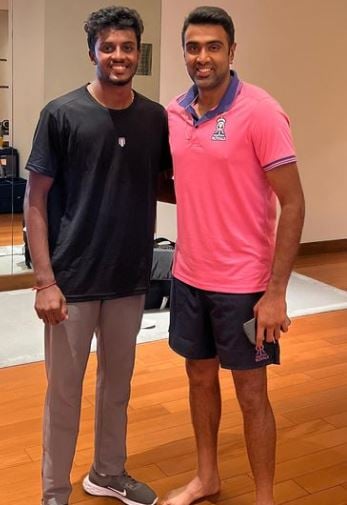 Vijayakanth Viyaskanth with Ravichandran Ashwin (right) when he was net bowler for Rajasthan Royals