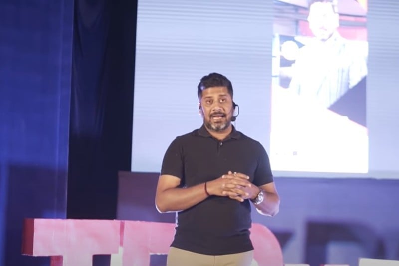 Vikrant Gupta during a TEDx talk at the DAV College, Chandigarh