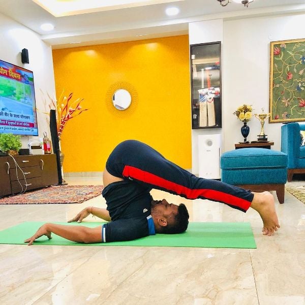 Vikrant Gupta practicing Yoga at his home