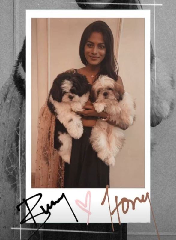 Vinusha Devi with her pets, Bunny (left) and Honey (right)