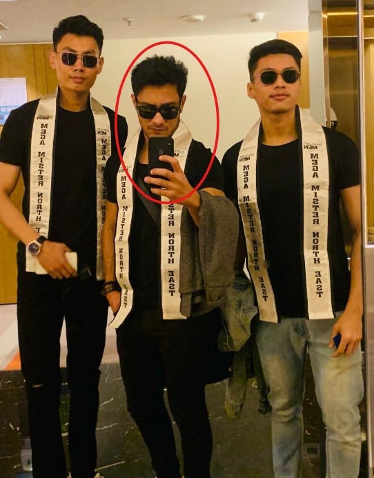 Vishal Brahma posing on the set of a beauty pageant in North East India