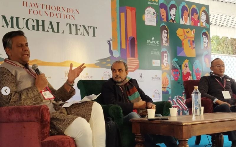 Vishnu Som (extreme left) during a session at the Jaipur Literature Festival (2024)