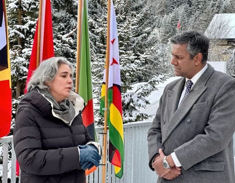 Vishnu Som (right) at the global session in Davos, Switzerland