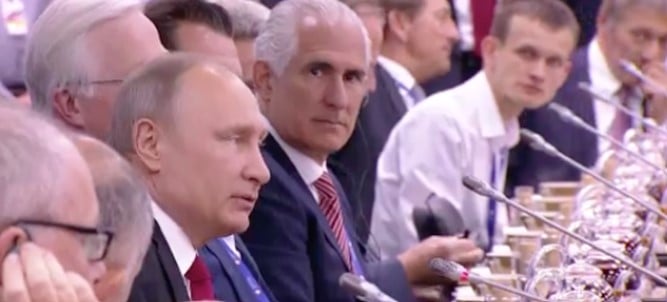 Vitalik Buterin while in a meeting with Russian President Vladimir Putin